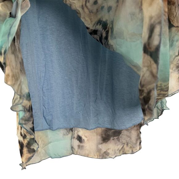 NWT LOLA V-Neck Aqua Drawstring Silk Animal Print Flowy Tunic Blouse S - Picture 7 of 8